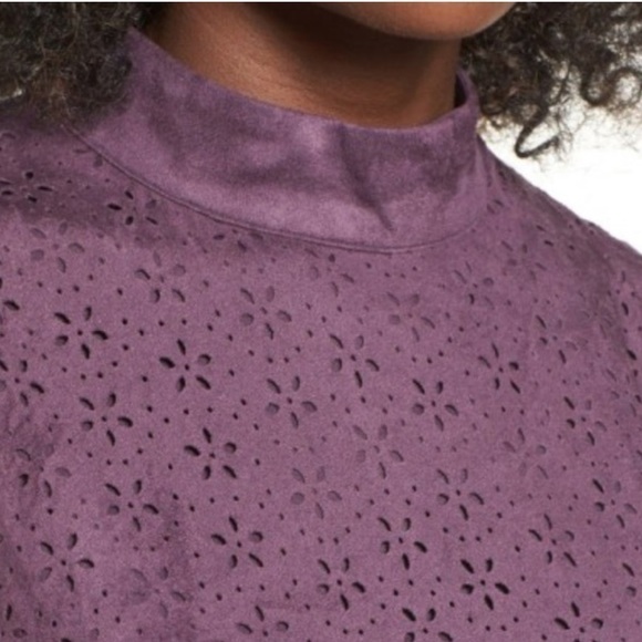 Trixxi Women’s High Neck Faux Suede Floral Mini Shift Dress Purple Size Small - Picture 4 of 13